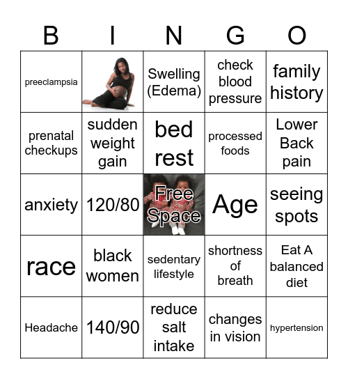 Pregnancy Hypertension Bingo Card