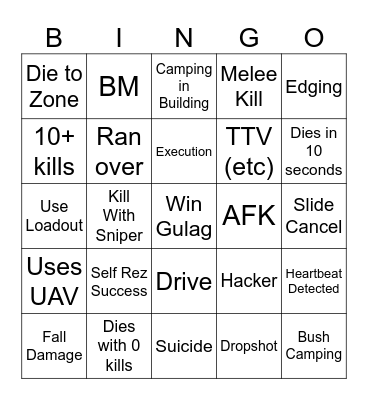 Warzone Bingo Card