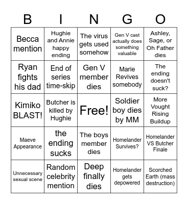 The Boys Series Finale Bingo Card