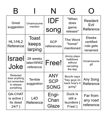 Protocol 9 Bingo Card