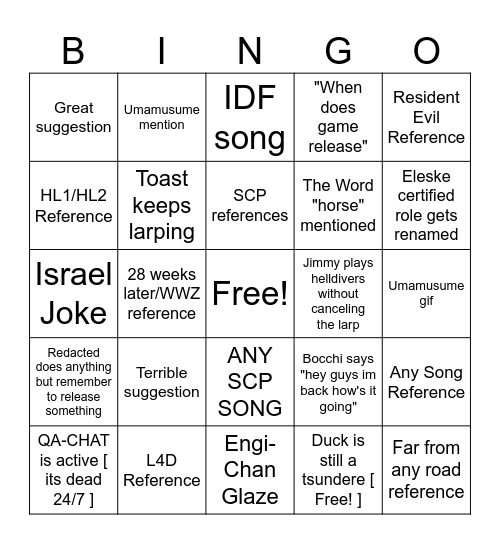 Protocol 9 Bingo Card