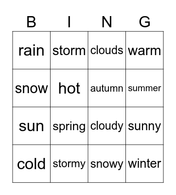 weather & season Bingo Card