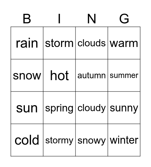 weather & season Bingo Card