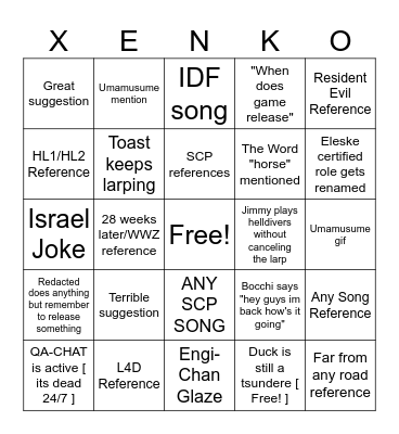 Protocol 9 Bingo Card