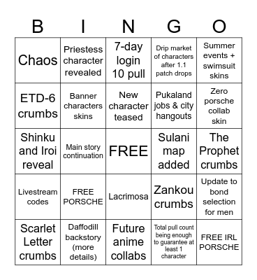 NTE 1.1 Livestream Bingo Card