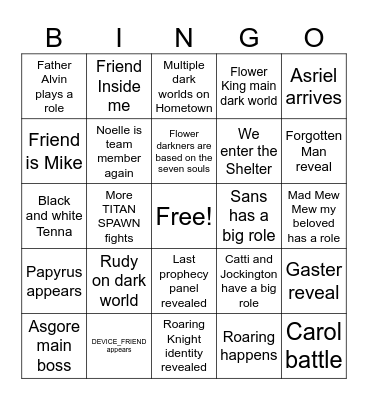 Deltarune chapter 5 Bingo Card