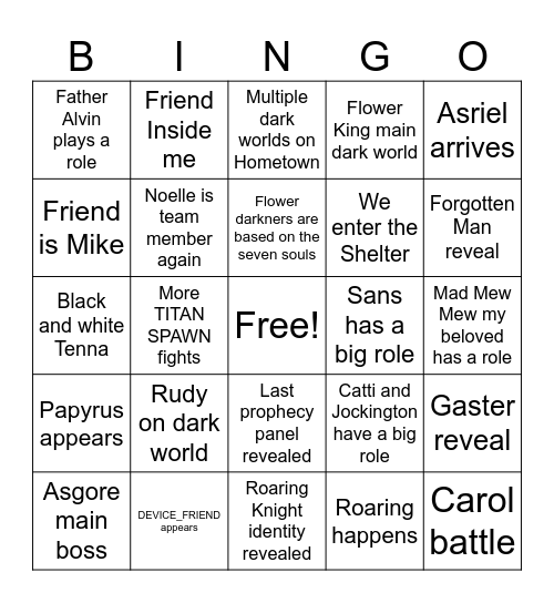 Deltarune chapter 5 Bingo Card