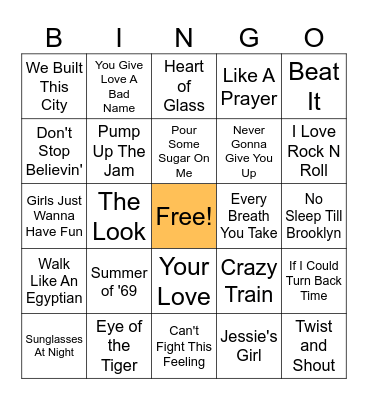 80s music bingo Card