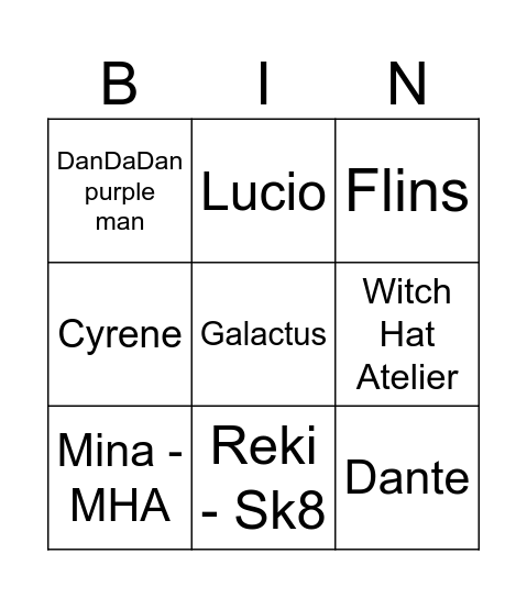Saturday Bingo Card