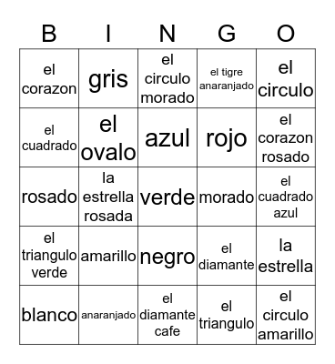 Los colores Bingo Card