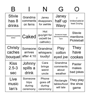 Wedding bingo Card