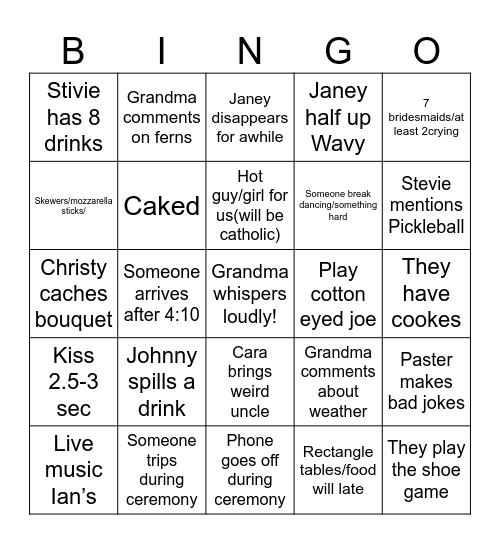 Wedding bingo Card