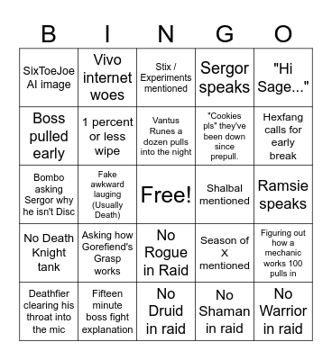 United We Loot Raid Night Bingo Card