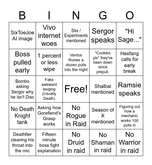 United We Loot Raid Night Bingo Card