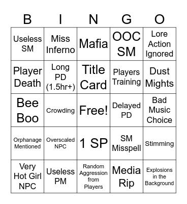KRATER BINGO Card