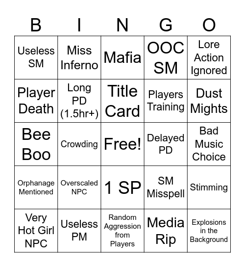 KRATER BINGO Card