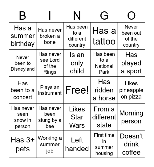 Untitled Bingo Card