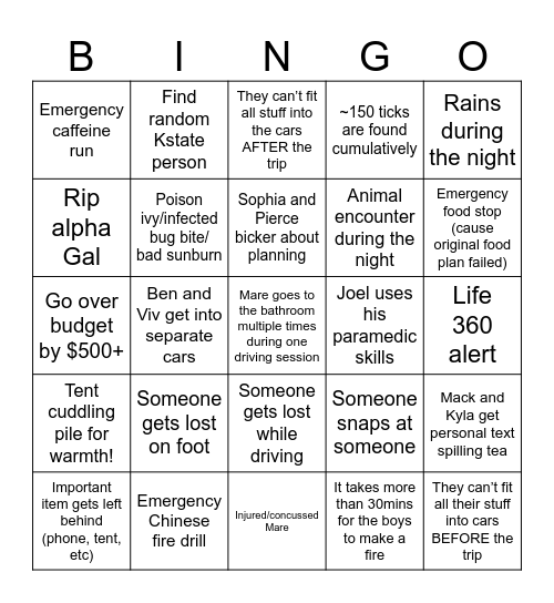 Capy trip Bingo Card