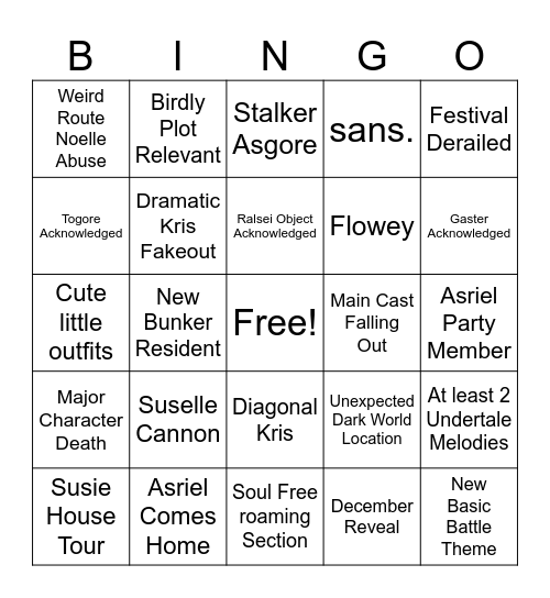 Deltarune Chapter 5 Bingo Card