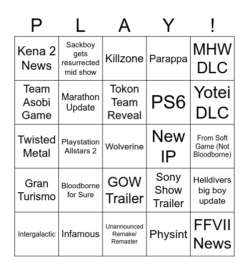 State of Play June 2nd 26 Bingo Card