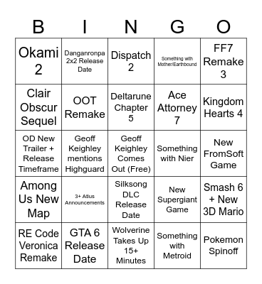 Summer Games Announcements Bingo Card