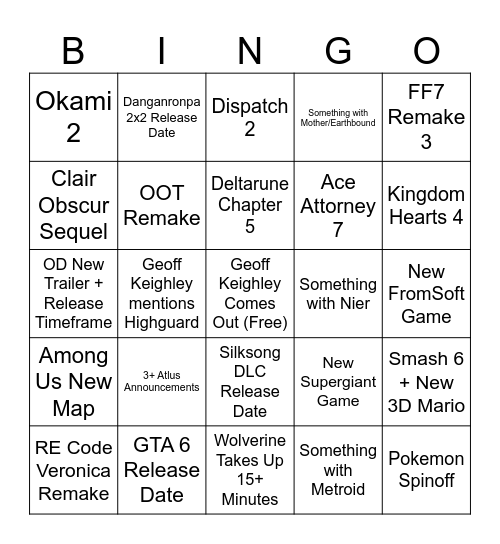 Summer Games Announcements Bingo Card