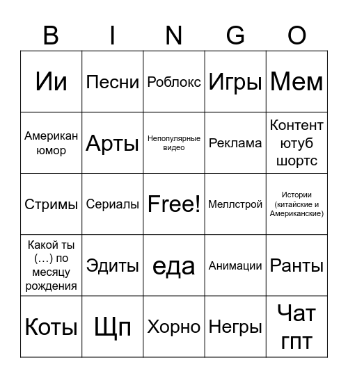 Tiktok Bingo Card