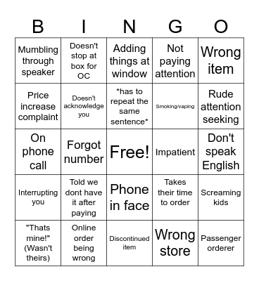 Dt Frustrations Bingo Card