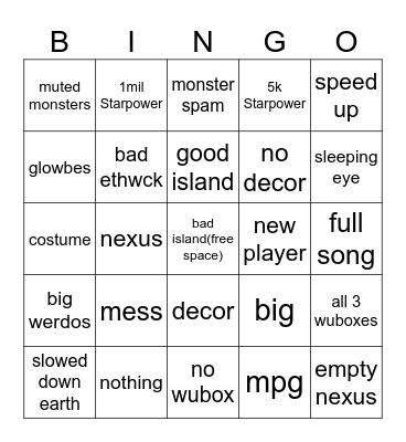 msm Bingo Card