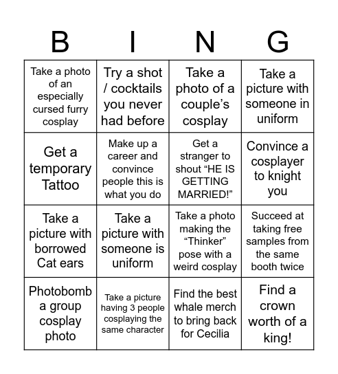 Tomas Stag Do Bingo Card