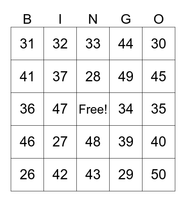 26-50 Bingo Card