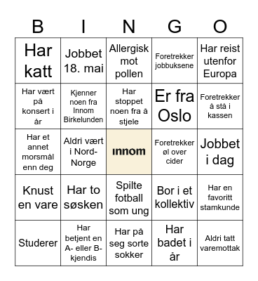 Sommer med Innom!<3 Bingo Card