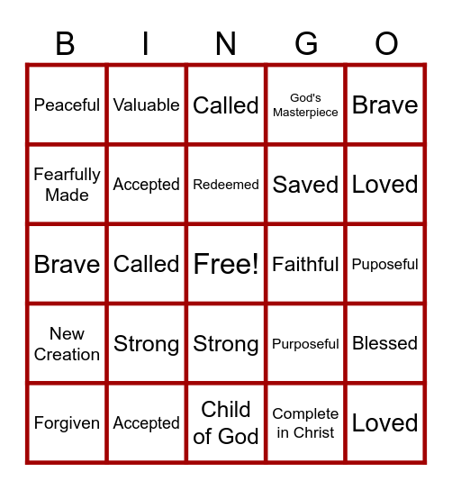 I AM... Bingo Card