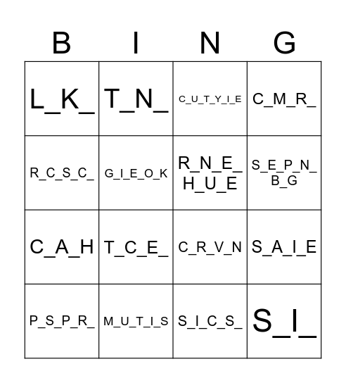 Untitled Bingo Card