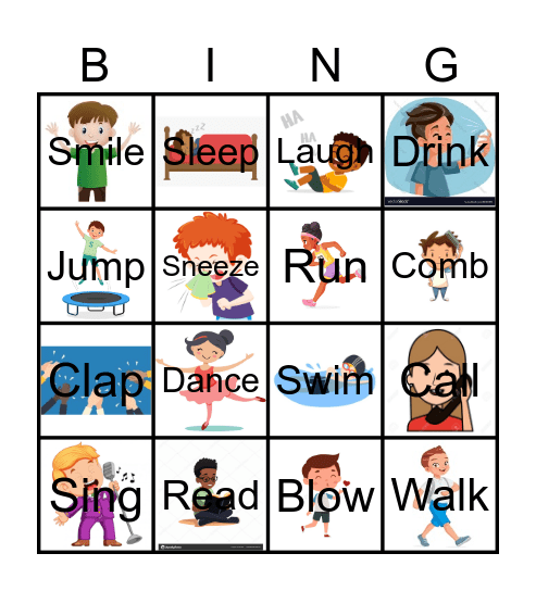 Verbs Bingo Card