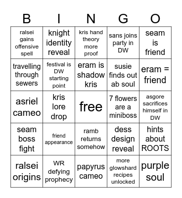 deltarune chapter 5 Bingo Card