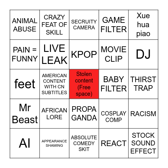 DOUYIN Bingo Card