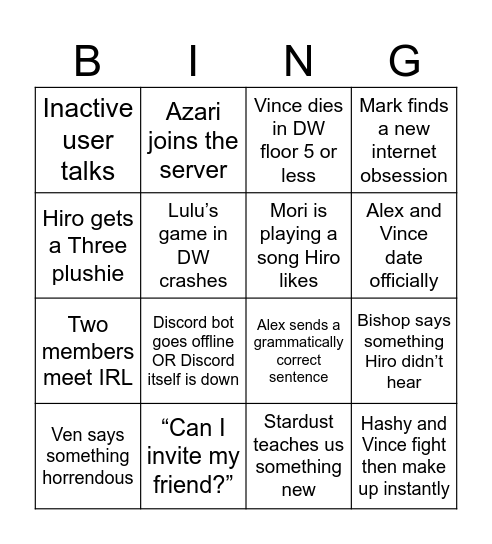 Be Careful! GC Bingo Card