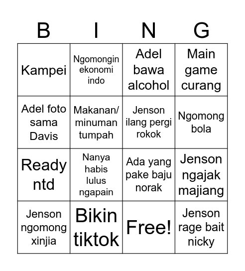 SONGjiu Bingo Card