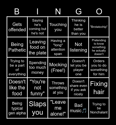 Lil Bro Bingo Card