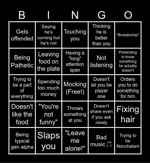 Lil Bro Bingo Card