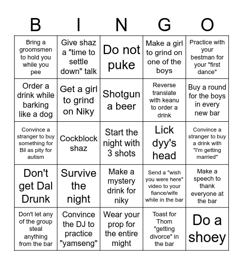 Pub Bingo JD Bingo Card