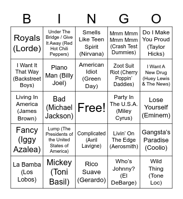 Music Bingo Card