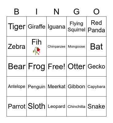 Animals at the Zoo Bingo Card