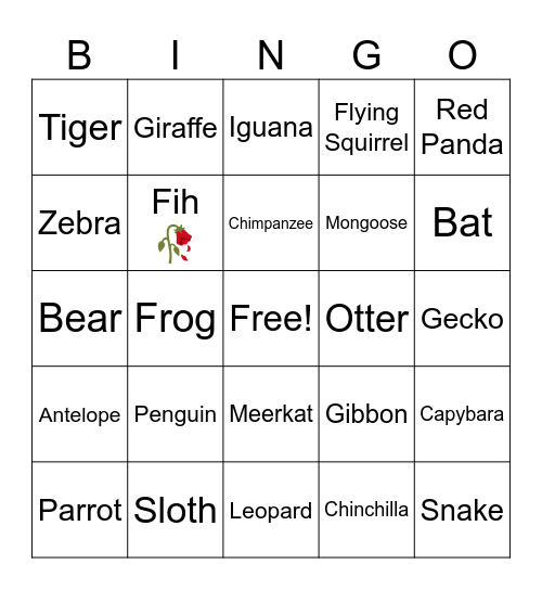 Animals at the Zoo Bingo Card