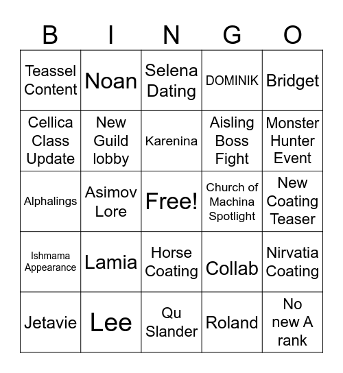 PGR LIVESTREAM 6.5 Bingo Card