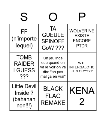 STATE OF PLAY Bingo Card