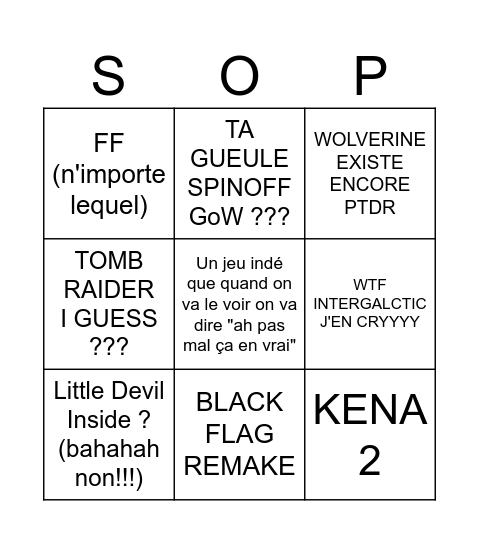 STATE OF PLAY Bingo Card