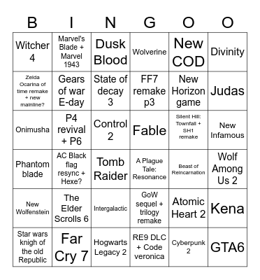 Summer GF, Playstation, Xbox, Nintendo Bingo Card