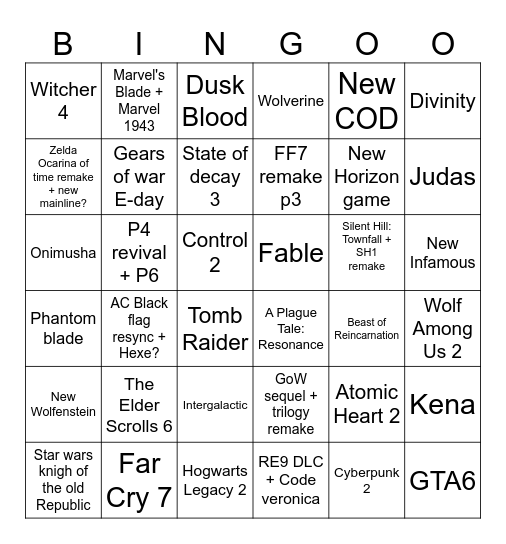 Summer GF, Playstation, Xbox, Nintendo Bingo Card